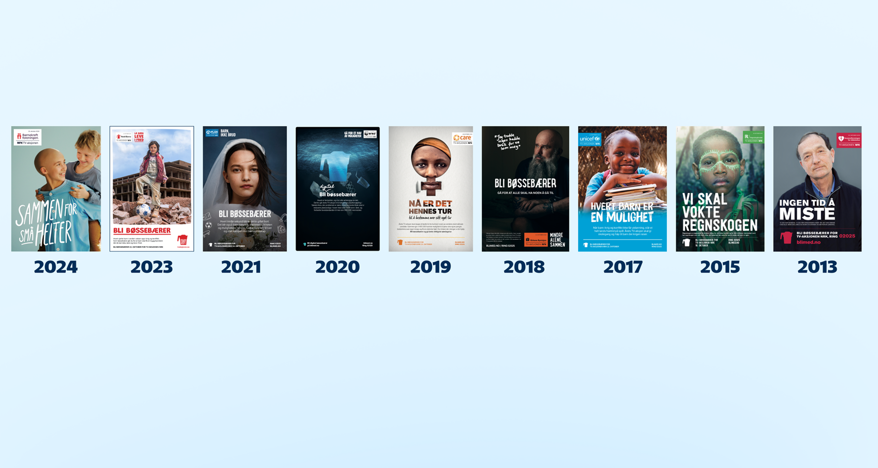 En samling av plakatene for diverse TV-aksjoner