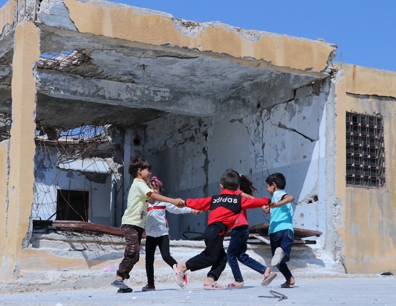 CH1362107 Children Playing Outside Their School, Idlib Syria